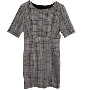 Stella & Julie- Women’s Black and White Faux Tweed Sheath Zip Back Dress, Size 8